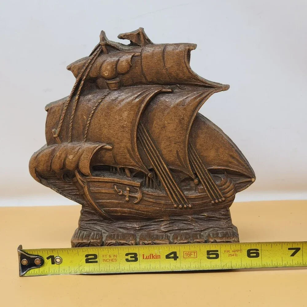 Vintage Ornawood Single Bookend‎ Sailing Ship Nautical